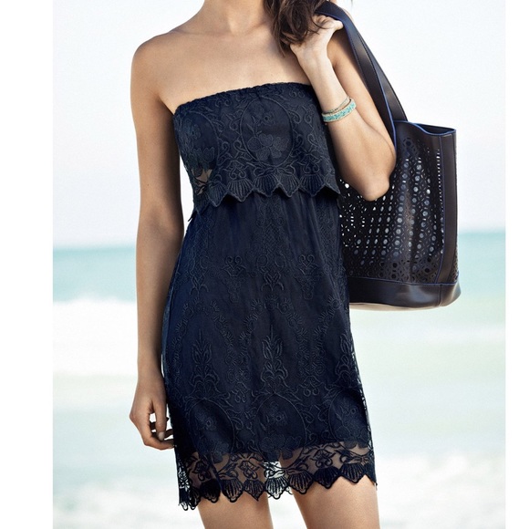 EXPRESS | Black Lace Strapless Dress - Picture 1 of 8